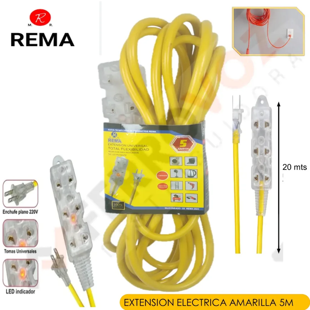 Extensión Eléctrica Vulcanizada Amarilla 5M REMA