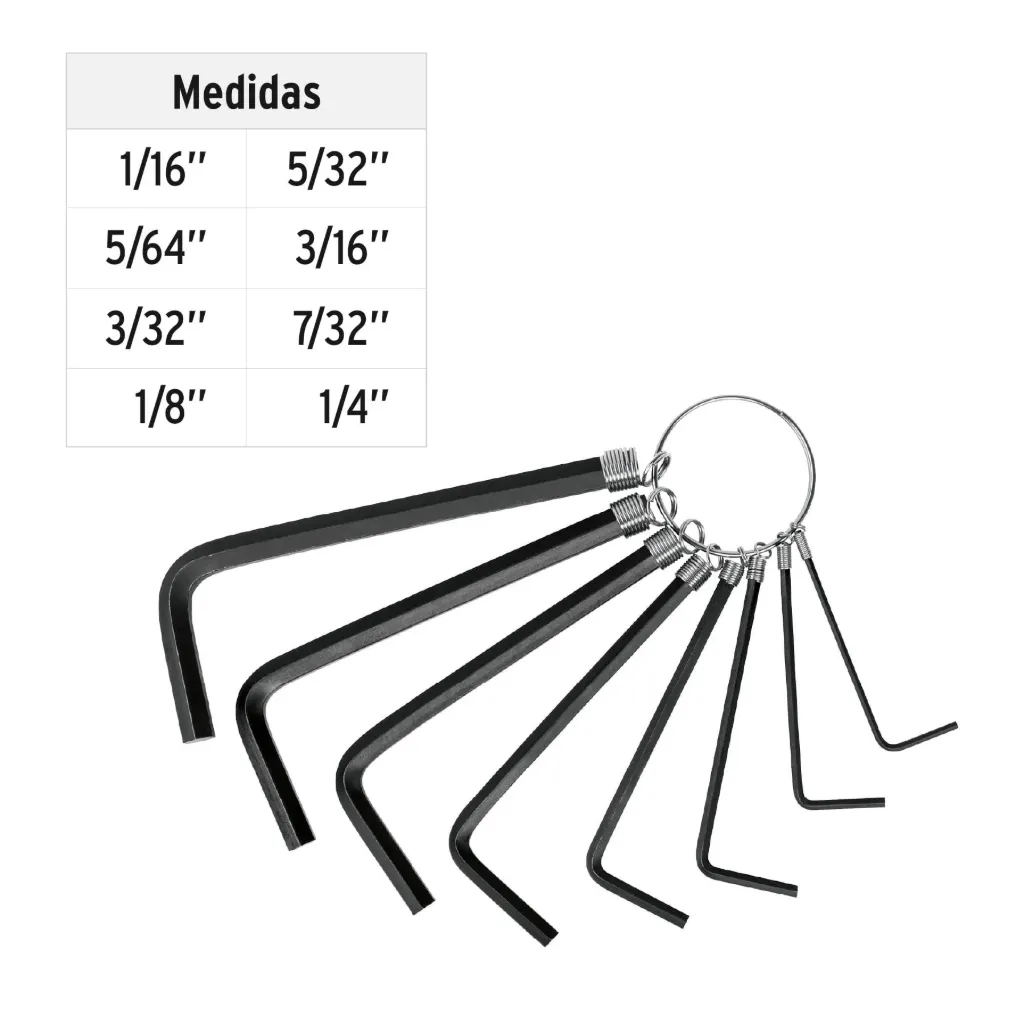 Juego de 8 Llaves Allen Tipo Llavero Punta HEX PRETUL